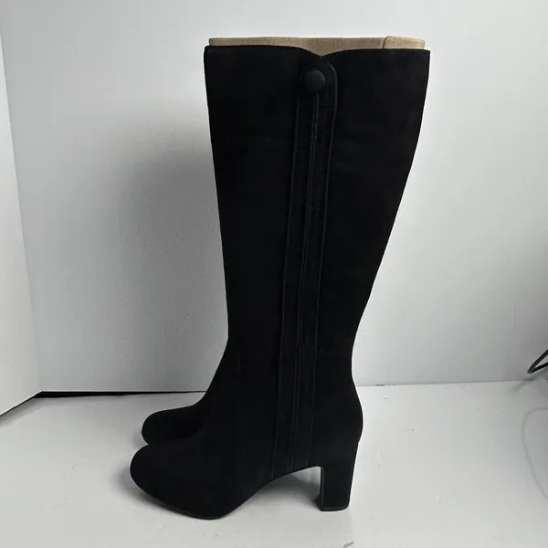 Clarks Tamryn Leaf Black Suede Knee High Block Heel Boots 9M - Image 14
