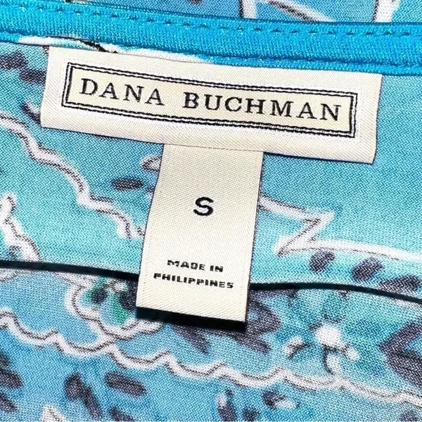 Dana Buchman pretty turquoise blue paisley stretchy top with bell sleeves - Image 7