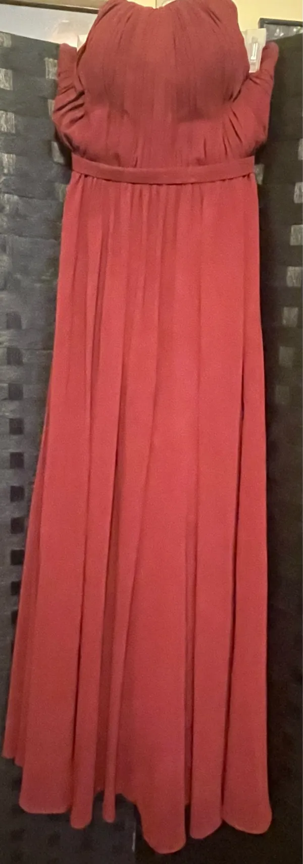 Kleinfeld sangria red Dress Halter Pleated Long Formal Read Preowned Size 6 - Image 15