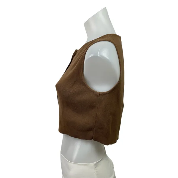 Brandy Melville Brown Sleeveless Ribbed Knit Button Down Vest Crop Top Size S - Image 2