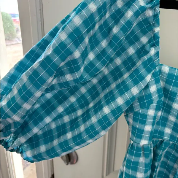 Amanda Uprichard Lucietta in Dress Sutton Plaid Blue Square Neck Size XS - Image 8