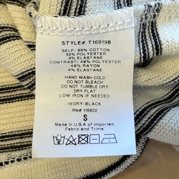 Lush Women's Ivory Black Striped Thermal Long Sleeve Top Small‎ T16919B Casual - Image 6