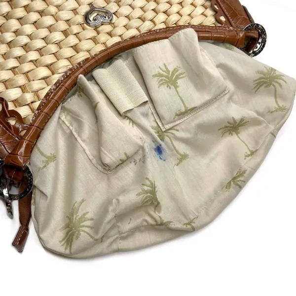 Brown Faux Leather & Woven Straw Silver Accents Purse Bag - Image 11