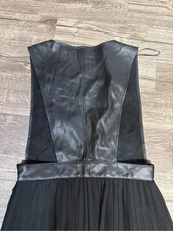 Zara Black Faux Leather Pleated Sleeveless Mini Dress Size M - Image 5