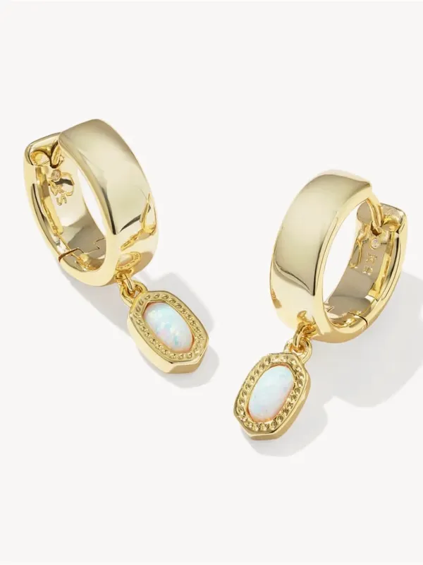 Kendra Scott Mini Elisa Iridescent & Mini Ellie Gold Wide Huggie Earrings Set - Image 6