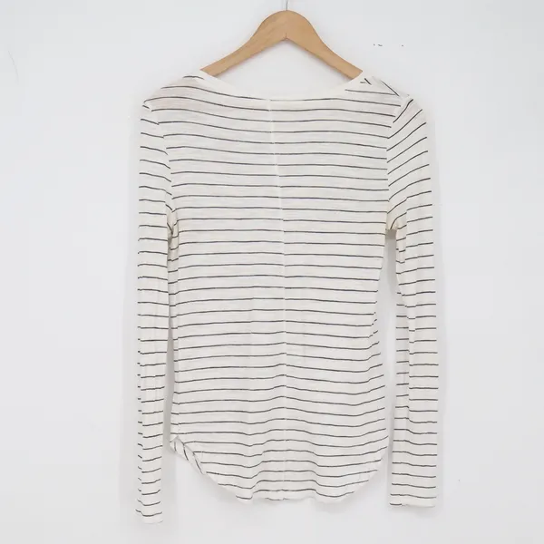 Banana Republic Long Sleeve Womens XS Malibu Tee White Striped Curved Hem EXCL - Image 4