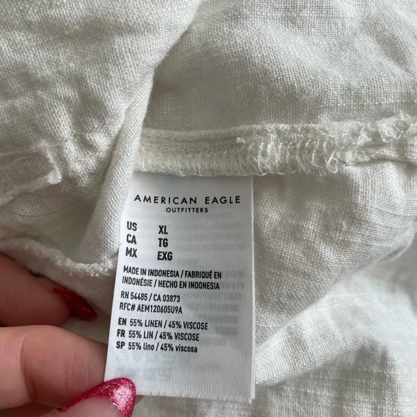 American Eagle Linen blend Button Down Shirt XL boxy crop‎ white - Image 4