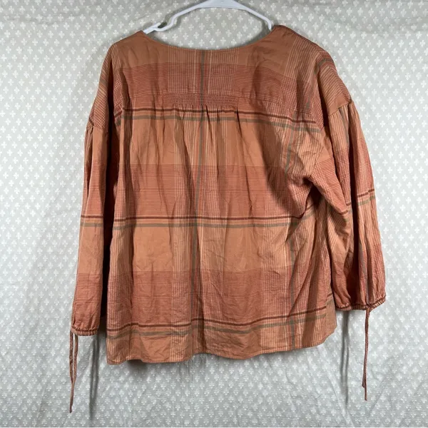 Madewell Peach Plaid Morningview Tie‎ Sleeve Top - Image 5