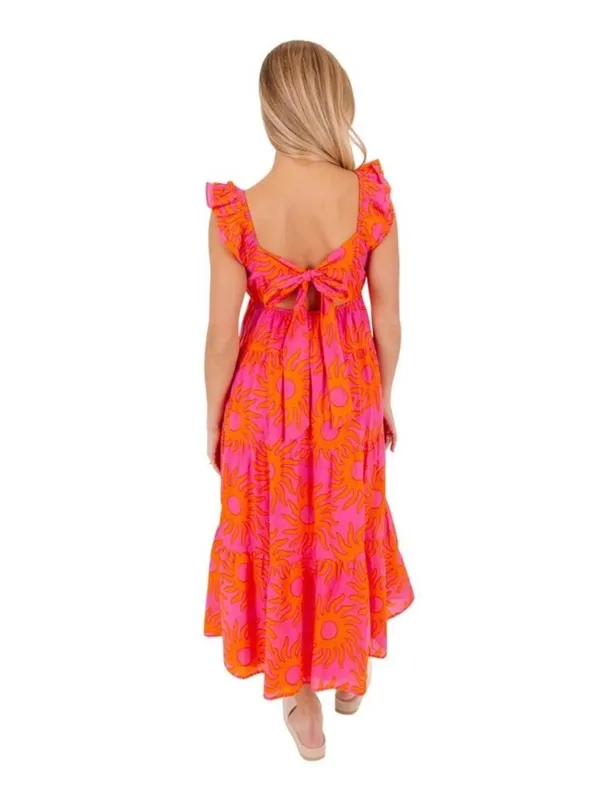J. Marie Sun Print Tiered Midi Dress NWT Pink Orange Ruffle Summer Dress Size L - Image 10