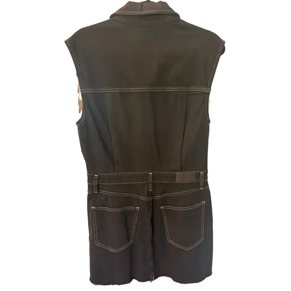 Pistola $208 Julia Black Denim Sleeveless Mini Dress Utility Raw Hem M - Image 3