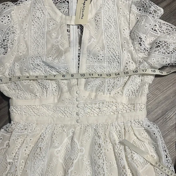 Impressions Cream Long Sleeve Lace Dress - Image 9
