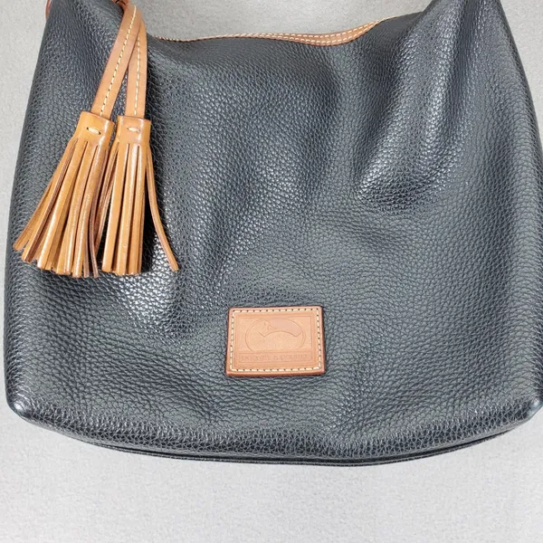 Dooney & Bourke Black Tan Pebbled Leather Patterson Paige Shoulder Hobo‎ Bag - Image 2