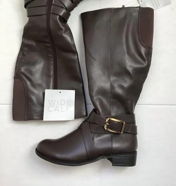 Life Stride Equestrian Tall Brown Subtle Wide Calf Heeled Boots Zip Up 5 - Image 2
