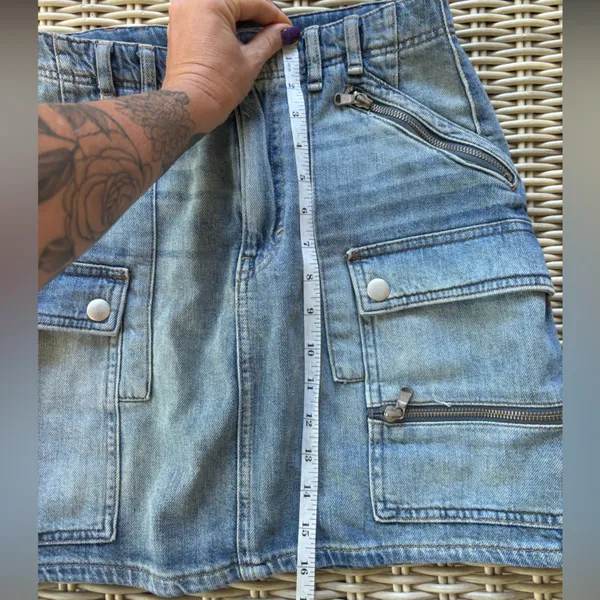 We The Free Cargo Zipper‎ Denim Mini Skirt size 26 grunge gothic boho - Image 7