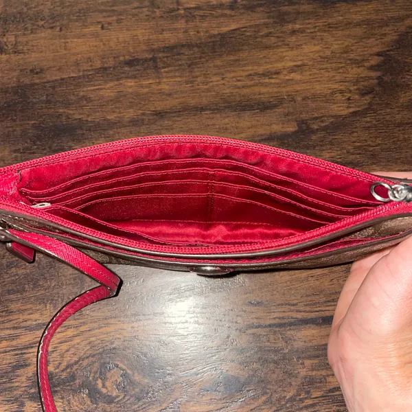 Coach Peyton Signature Go-Go Wristlet Wallet in Khaki and Red - Image 6