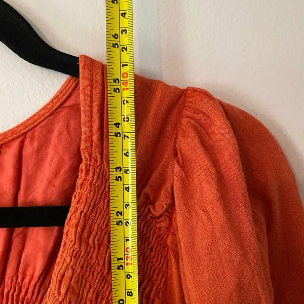 Free People Red Orange String of Hearts Button Down Puff Sleeve Maxi Dress Small - Image 11