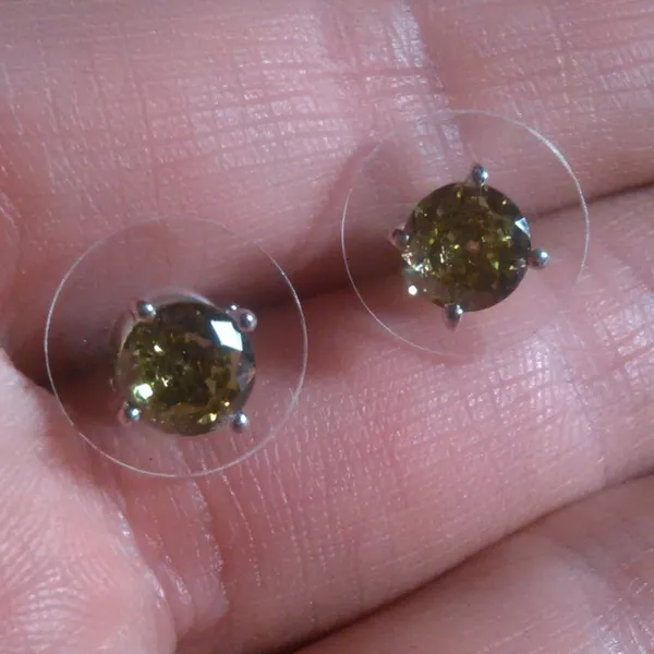 Peridot Color Simulated Diamond Sterling Silver Stud Earrings - Image 5