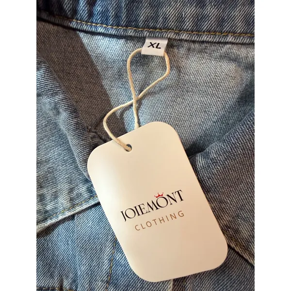 NWT Joiemont Women XL Light Wash Distressed Denim Jacket Rhinestone Stars Fringe - Image 7