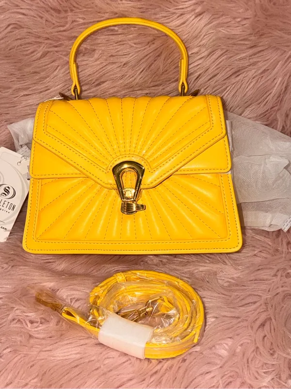 Scarleton Yellow Quilted Top-Handle Satchel with Detachable Strap - Image 2