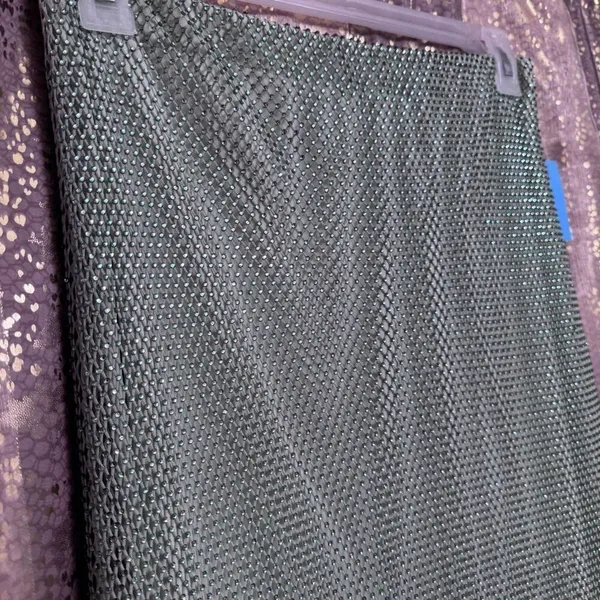 WAYF Light Sage Green Rhinestone Fishnet Mesh Maxi Skirt Large NWT - Image 3
