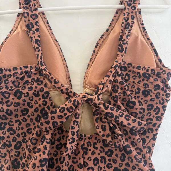 Shade & Shore Leopard‎ Print One Piece Swimsuit V-Neck Keyhole Brown Small 4-6 - Image 8