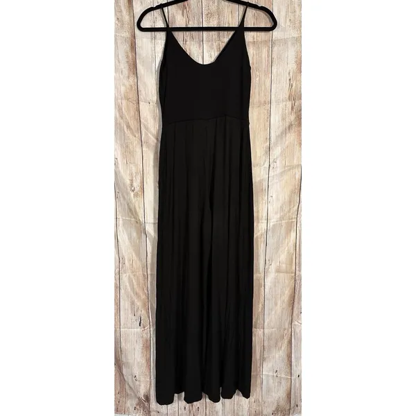 Lulus Black Wide Leg Jumpsuit Side Slits Spaghetti Strap Made USA Flowy Sz S - Image 3