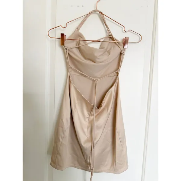 Lucy In The Sky Dress Womens‎ Small Champagne Satin Cowl Neck Open Back Mini - Image 2