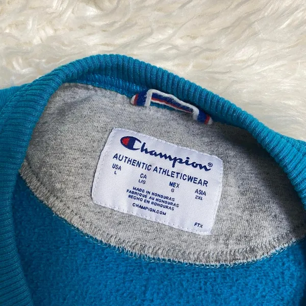 Champion Teal Turquoise Blue Crewneck Long Sleeve Sweatshirt Gym Sporty Comfy - Image 8