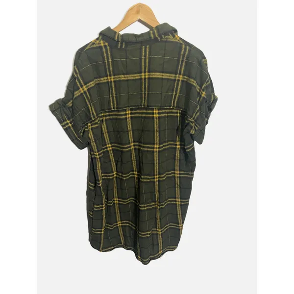 Known Supply Shirt Dress Womens Medium Olive Green Plaid Flannel Organic Cotton - Image 7