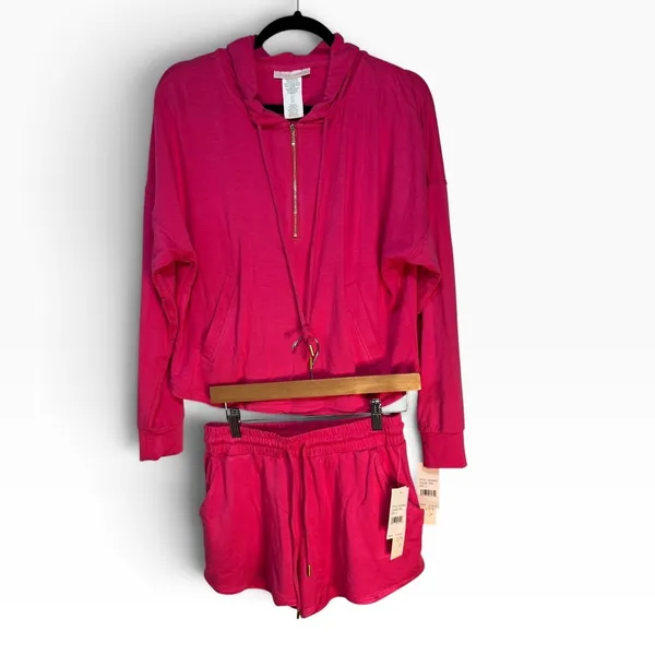 La Blanca Resortwear Pink 2 Piece Set Quarter Zip Crop Hoodie & Shorts LB3VB51 S - Image 2