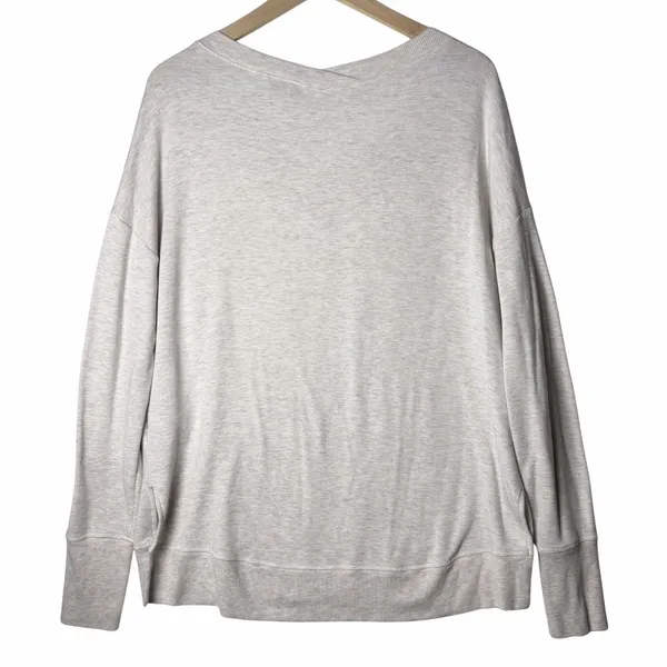 Athleta Heathered Beige Soft V-Neck Long Sleeve Sweatshirt Top Women's size L - Image 2