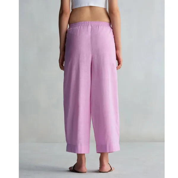 Nicobar Women's Size XS‎ Serene Pant Lilac Purple Wide Leg Gathered 100% Cotton - Image 3
