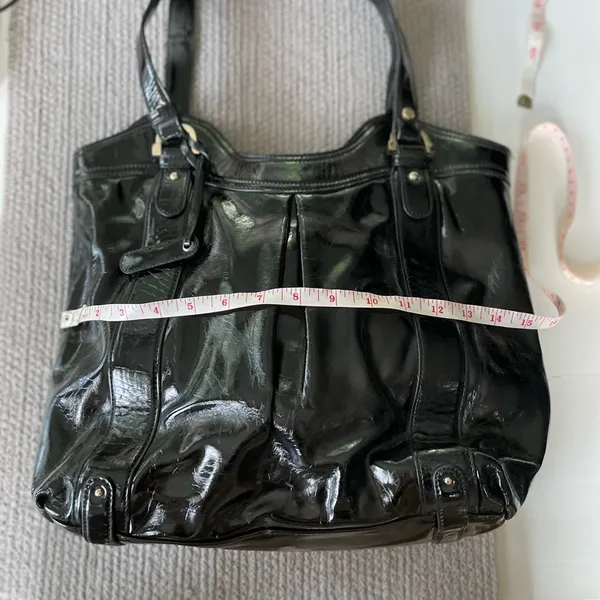 Vintage Y2K Liz Claiborne Black Patent Leather Pink Dot Shoulder Bag Purse - Image 7