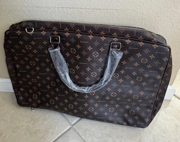 Brown Faux Leather Suit Bag - Image 4