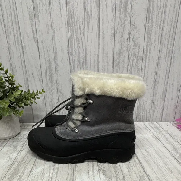 SOREL Womens Size 8 Gray/Black Faux Fur Lined Lace-Up Suede Snow Boots - Image 3
