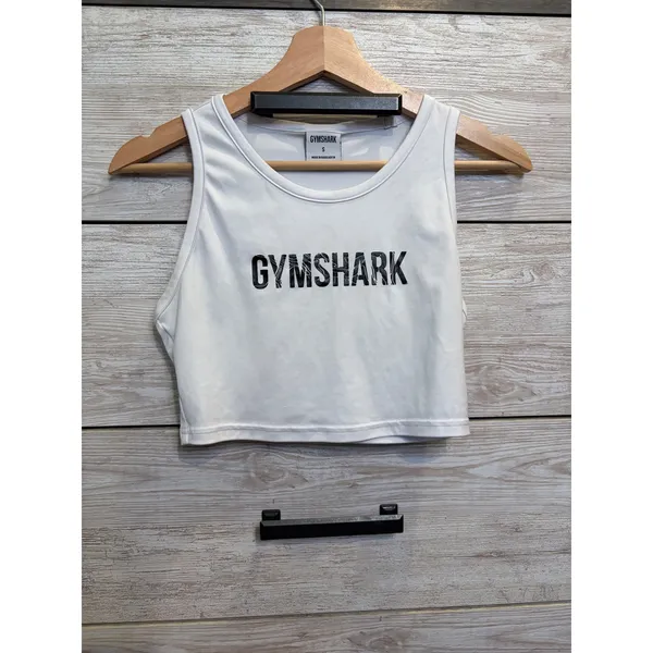 Gymshark Womens White Graphic Logo Crop Tank Top Sleeveless Athletic Size S - Image 2
