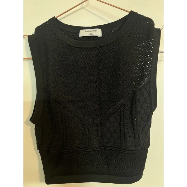 Babaton Aritzia Pointelle Crop Top‎ Size XS Black - Image 3