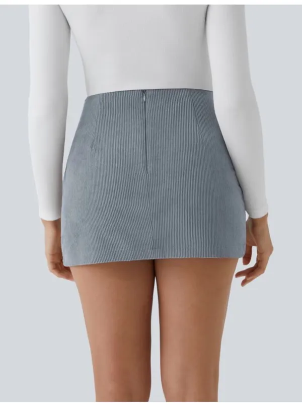 HALARA High Waisted 2in1 A Line Corduroy Casual Skort in Blue Flower Gray - Image 2