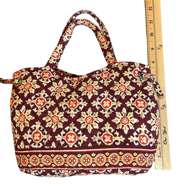 VERA BRADLEY Small Handbag Purse Brown/Beige/Red Print Quilted Cotton - Image 9
