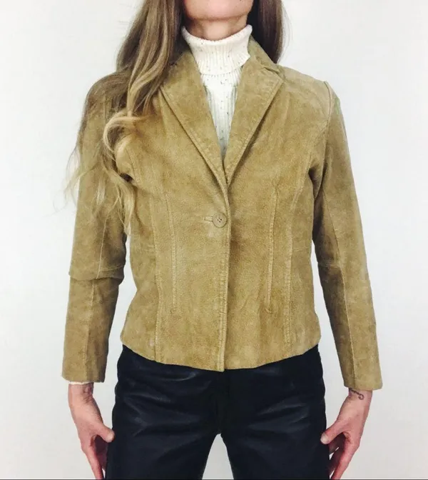 Vintage Genuine Suede Jacket in Tan | Size S - Image 8