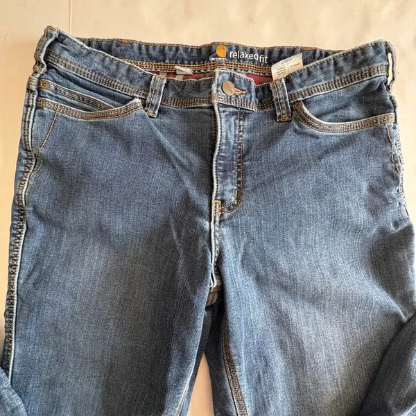 Women's Carhartt Jeans Relaxed Fit Blue Denim Size 12 flannel lined - Image 5