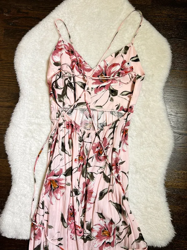 Forever 21 Pink Floral Strappy V Neck Maxi Dress Extra Small - Image 5