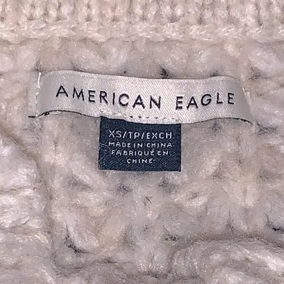 American Eagle Cream Cable Knit Mock Neck Button Sweater XS‎ Cream White Cozy - Image 2
