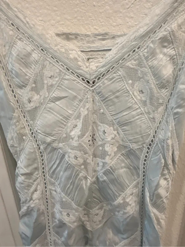 NWT LoveShackFancy Josanne Ice Blue Lace Maxi Slip Dress Size 0 - Image 3