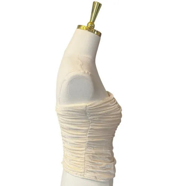 Reformation Cream Ivory Silk Blend Ruched Velvet Tube Top Corset Bustier Size 4 - Image 2
