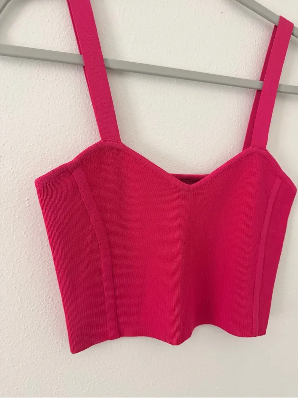 NWT Zara Baby Doll Ribbed Bodycon Sweetheart Knit Crop Tank Top size medium - Image 2