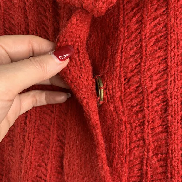 Free People Size S‎ Cardigan Sweater Red Wool Blend Long Dolman Sleeve Cowl Neck - Image 3