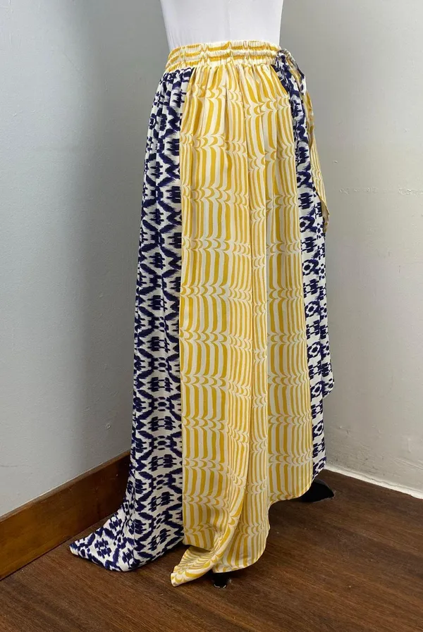 Anthropologie Funktional Silk Bent Stripes Asymmetrical High Low Skirt Medium - Image 5