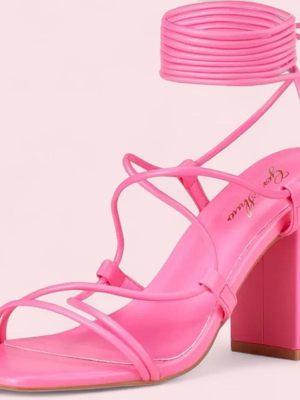 Source Unknown Hot Pink Strappy Block Heel Sandals - Image 2
