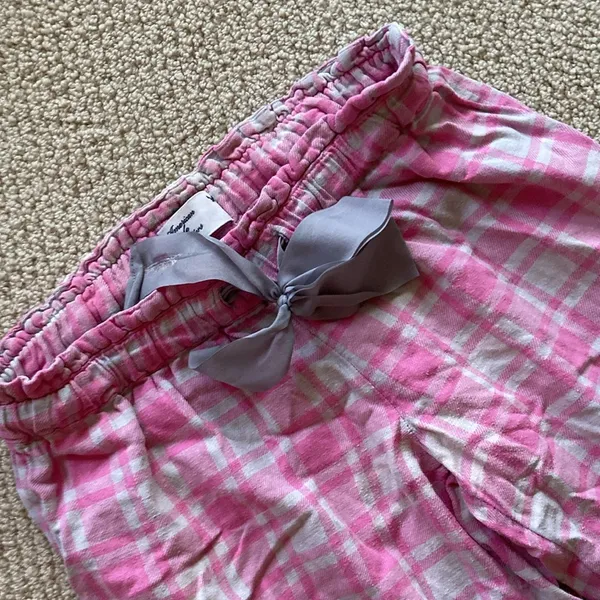 American Eagle Pink Grey Plaid Pajama Pants Women’s Size Small Stretch FLAWS - Image 3